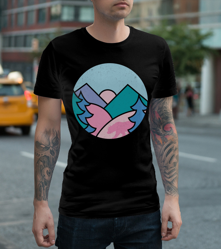 Circle Bear Mountain Landscape With Pink T-Shirt