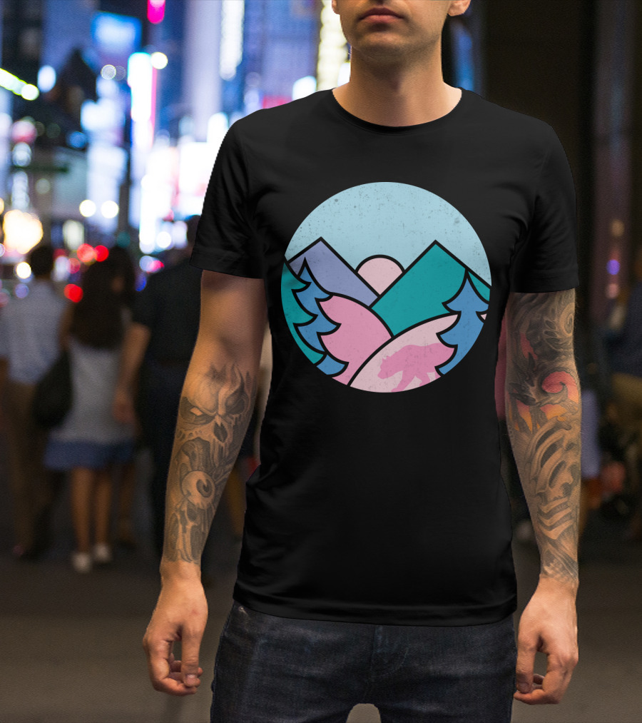 Circle Bear Mountain Landscape With Pink T-Shirt