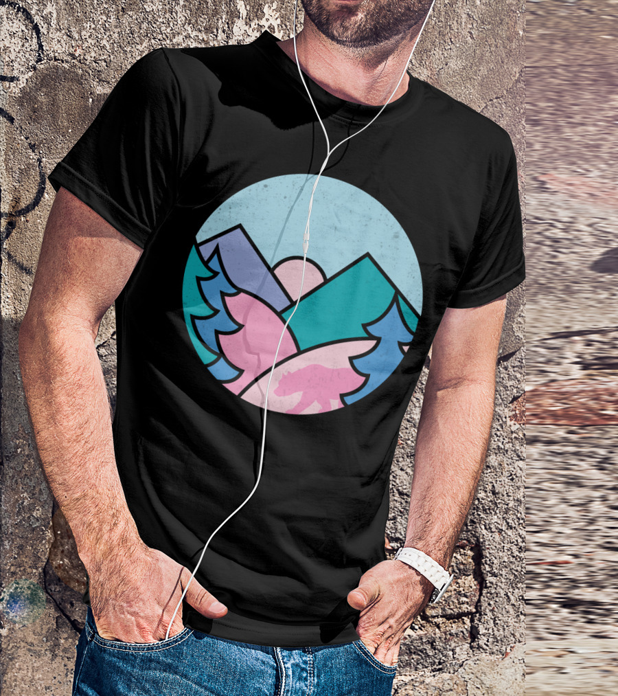 Circle Bear Mountain Landscape With Pink T-Shirt