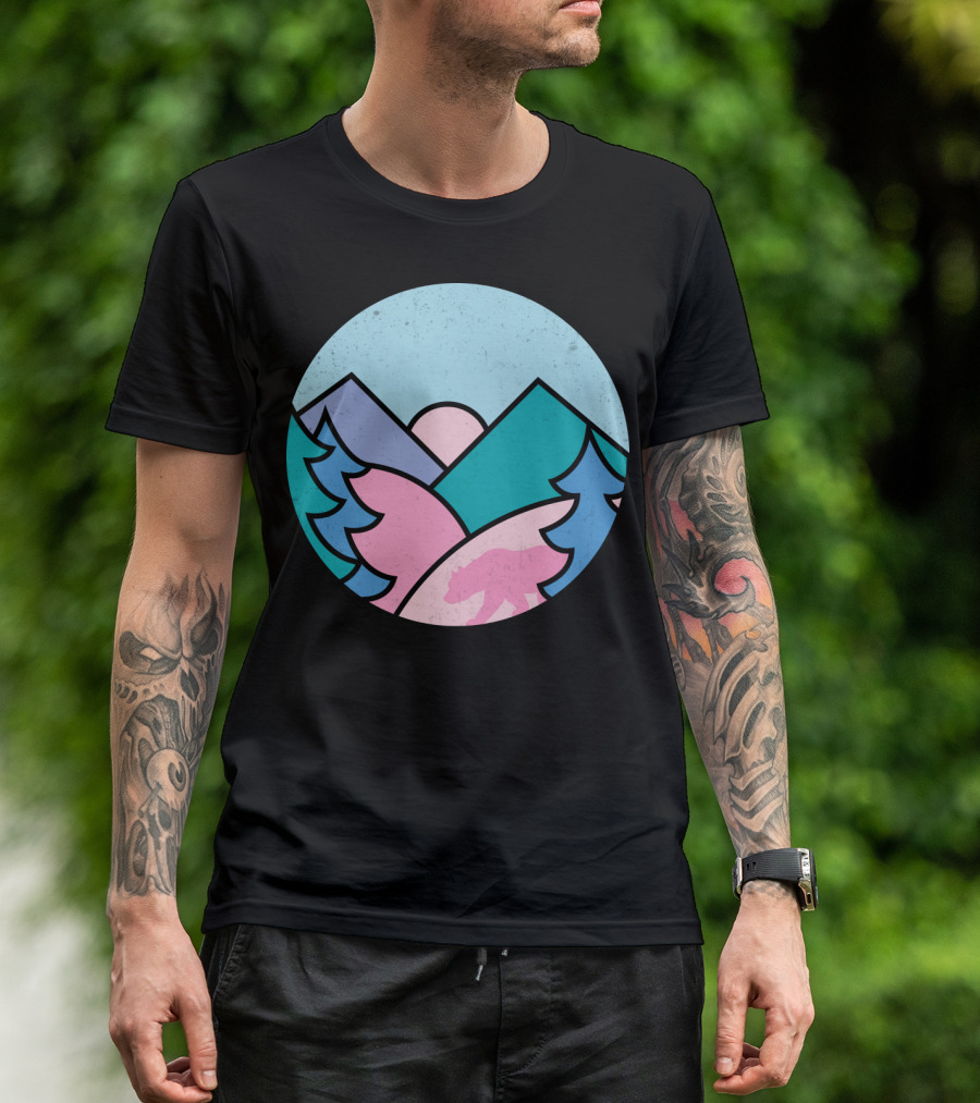 Circle Bear Mountain Landscape With Pink T-Shirt