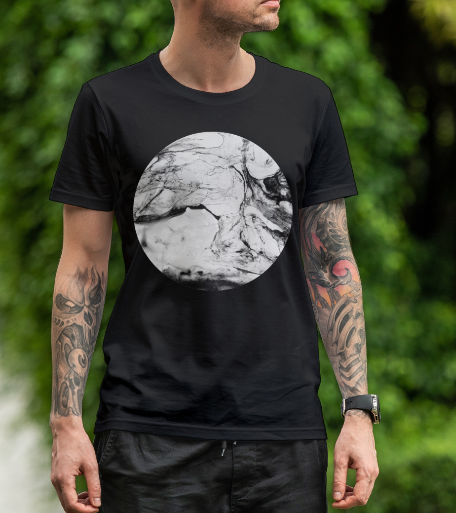Monochrome Fluid Ink Circle Abstract Swirl T-Shirt