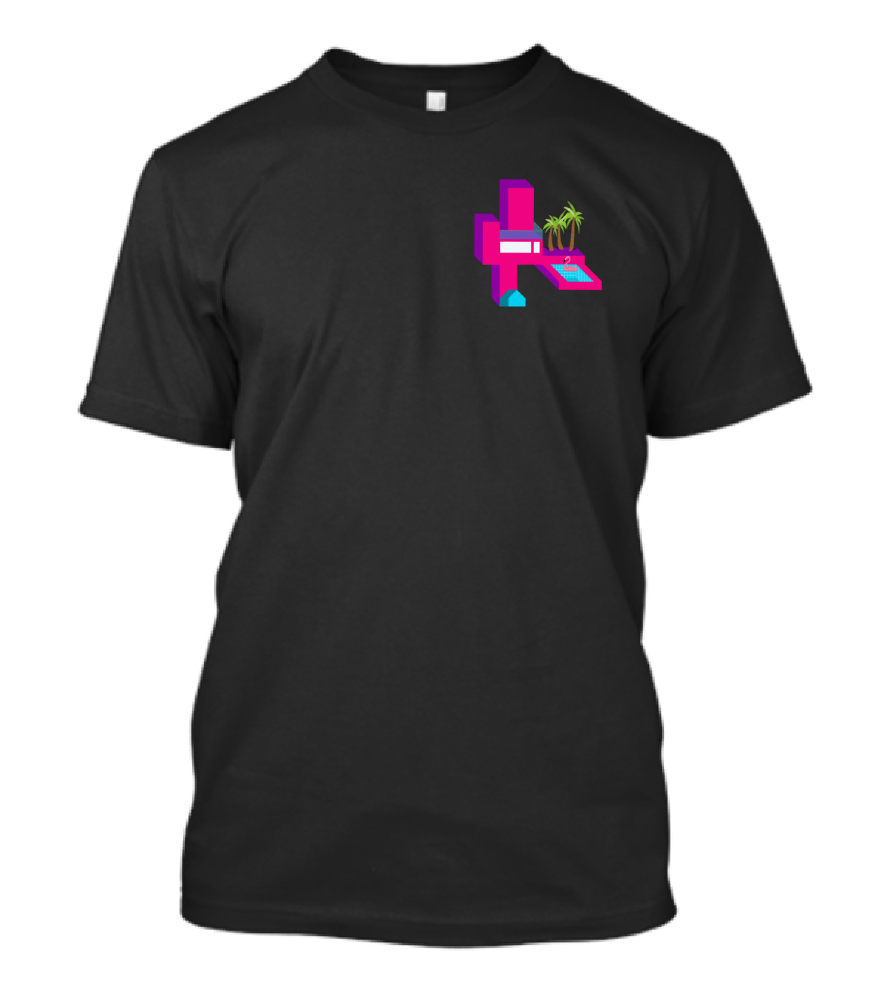 Beach Hideout With Neon Tropical Pool And Palm Trees Rəflection T-Shirt