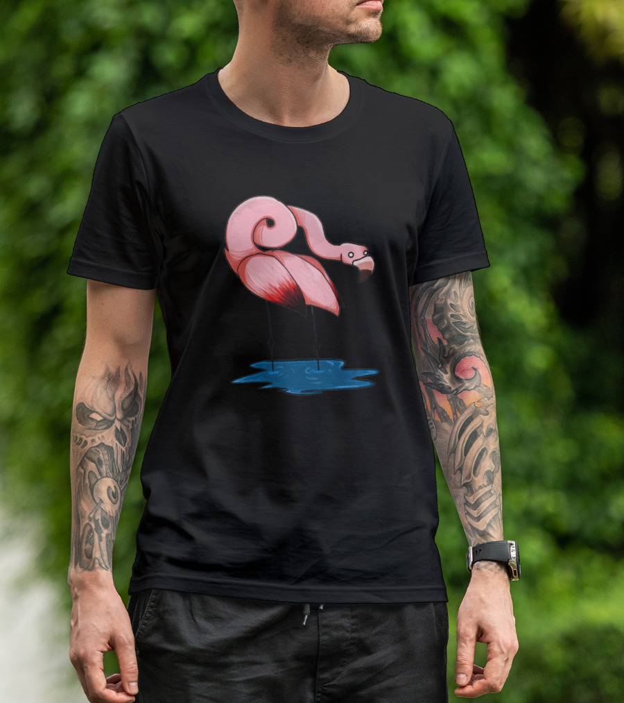 Loopy Birb Flamingo Spiral Head Standing In Water T-Shirt