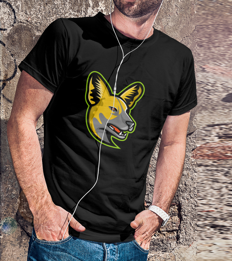 African Wild Dog Mascot Head With Green Outline T-Shirt