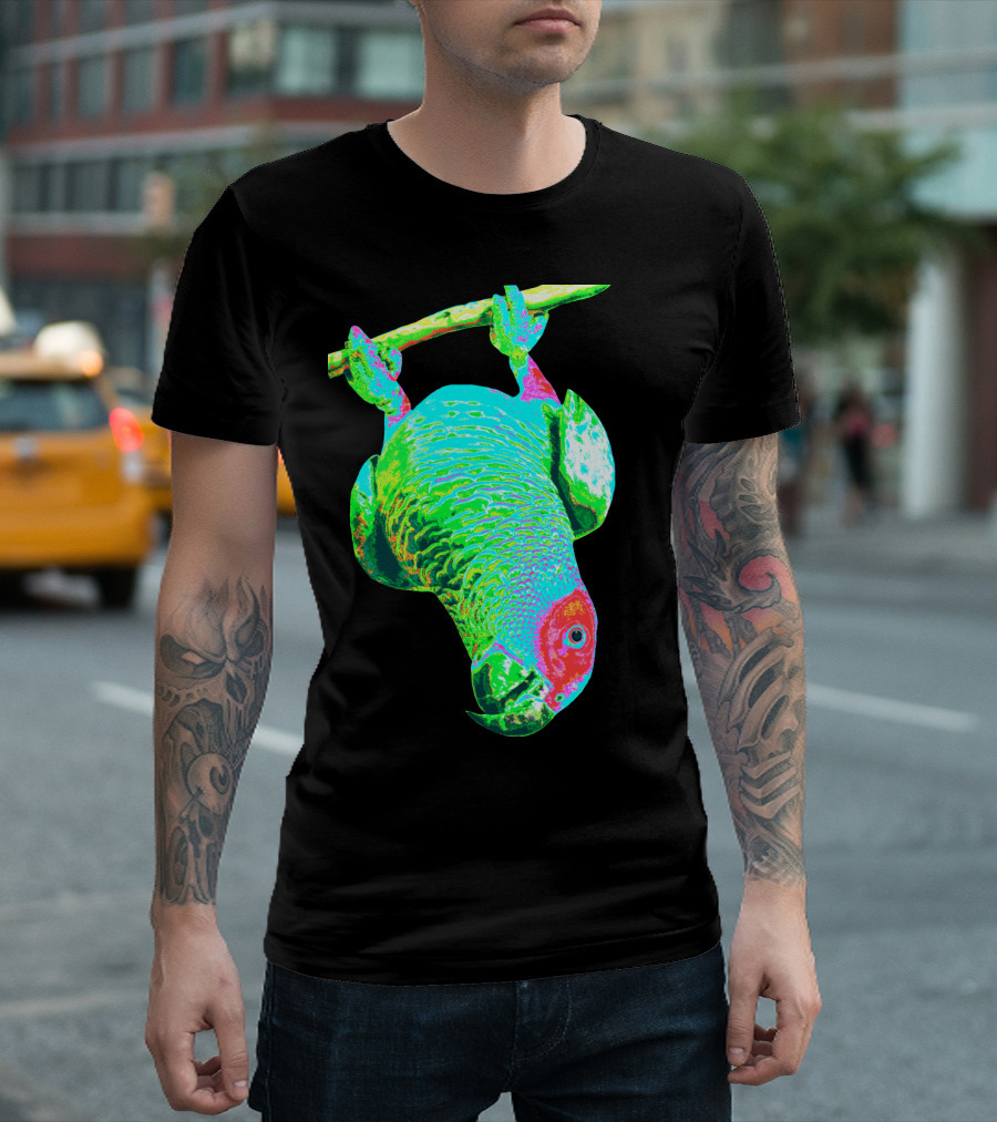 Psychedelic African Grey Parrot Perched Vibrant Colorful T-Shirt