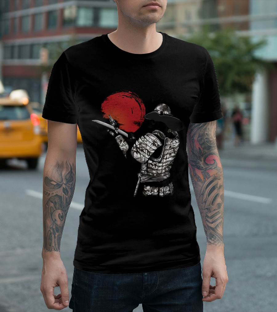 Edge Of The Sun Samurai With Striking Red Brushstroke Circle T-Shirt