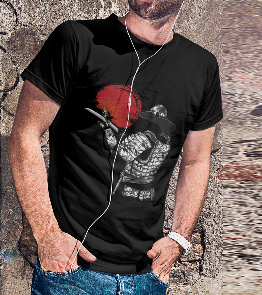 Edge Of The Sun Samurai With Striking Red Brushstroke Circle T-Shirt