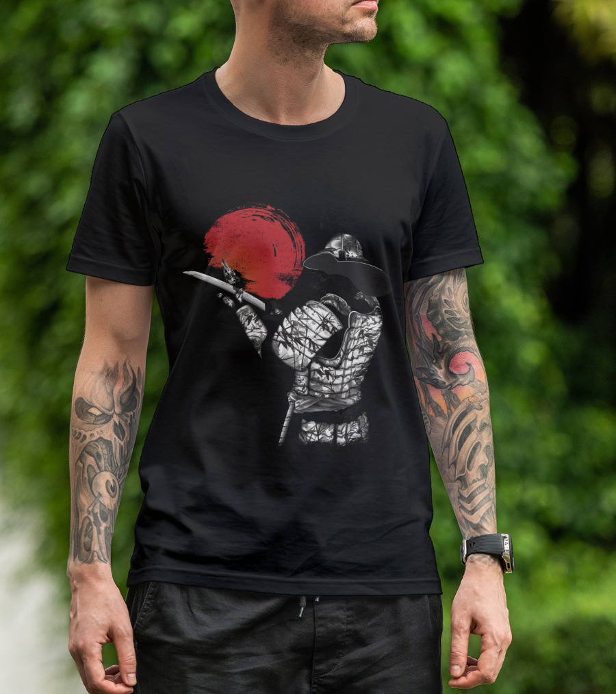 Edge Of The Sun Samurai With Striking Red Brushstroke Circle T-Shirt