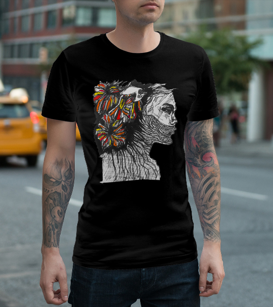 KoiAsian Indian Floral Koi Fish Sketch Artistic T-Shirt