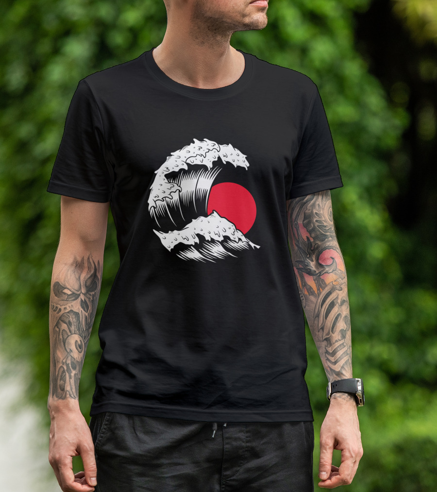 Great Wave With Rising Sun Japan T-Shirt