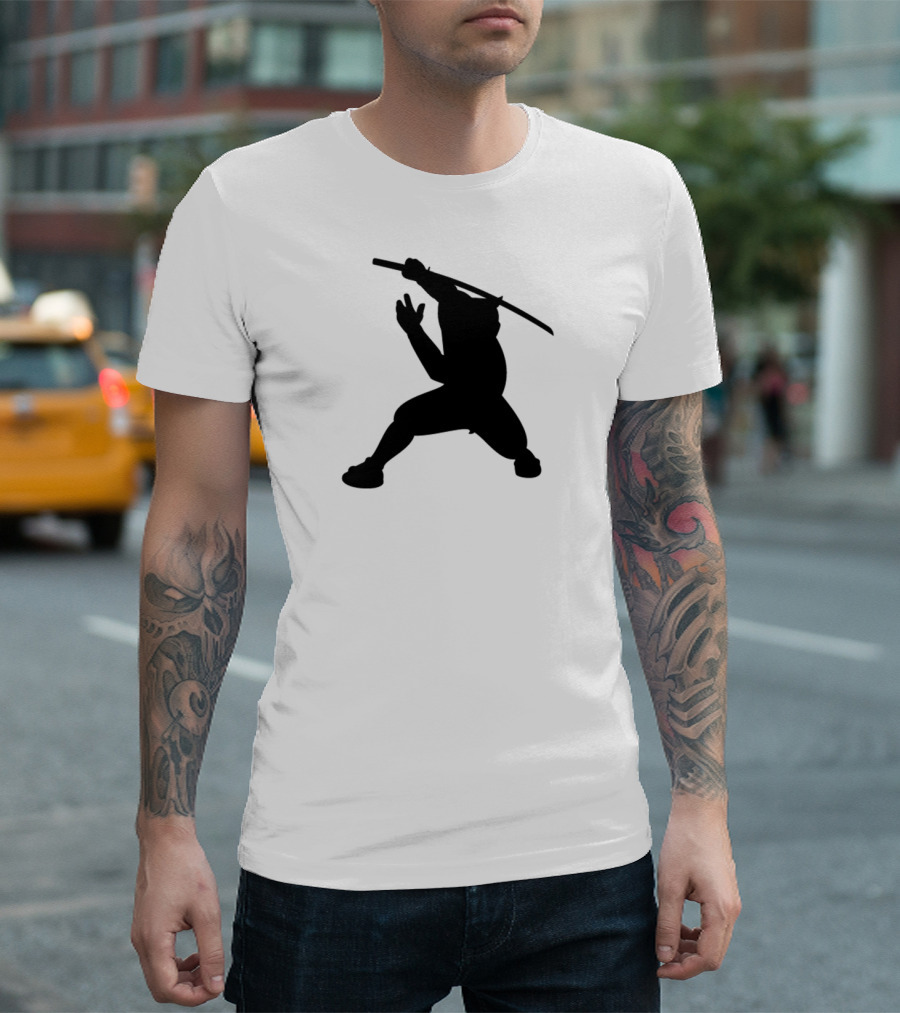 Dynamic Samurai Swordsman Silhouette With Raised Katana T-Shirt