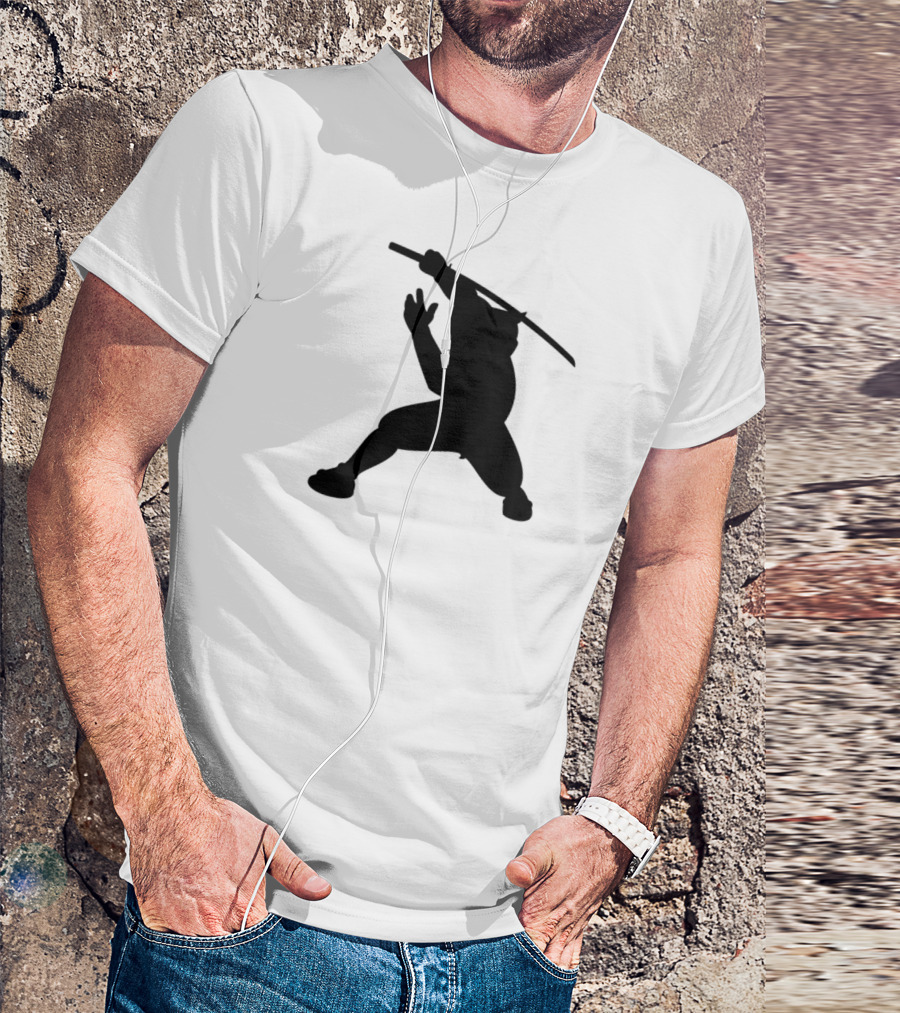 Dynamic Samurai Swordsman Silhouette With Raised Katana T-Shirt