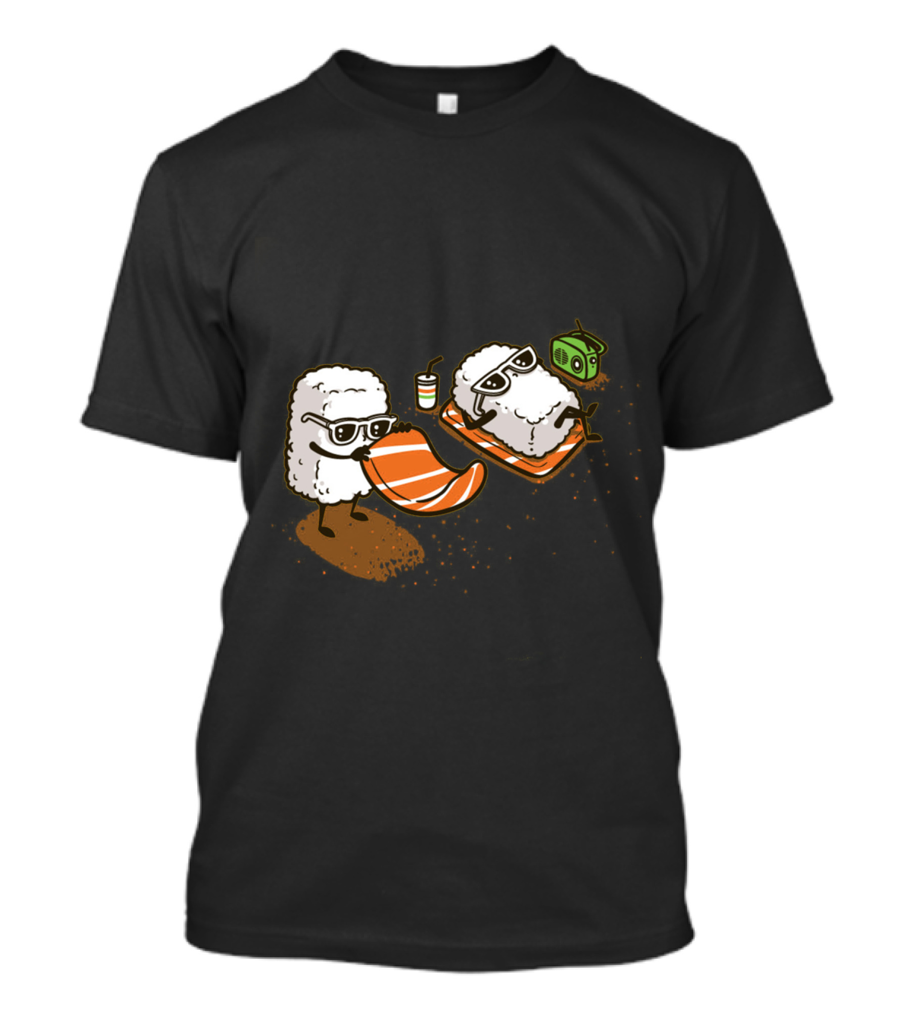 Summer Sushi Vacation Vibes With Relaxing Rice And Salmon Sunglasses Fun T-Shirt