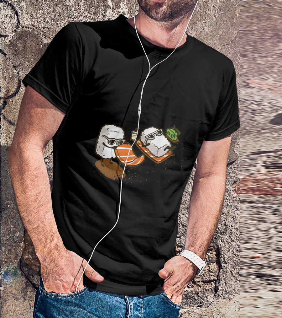 Summer Sushi Vacation Vibes With Relaxing Rice And Salmon Sunglasses Fun T-Shirt
