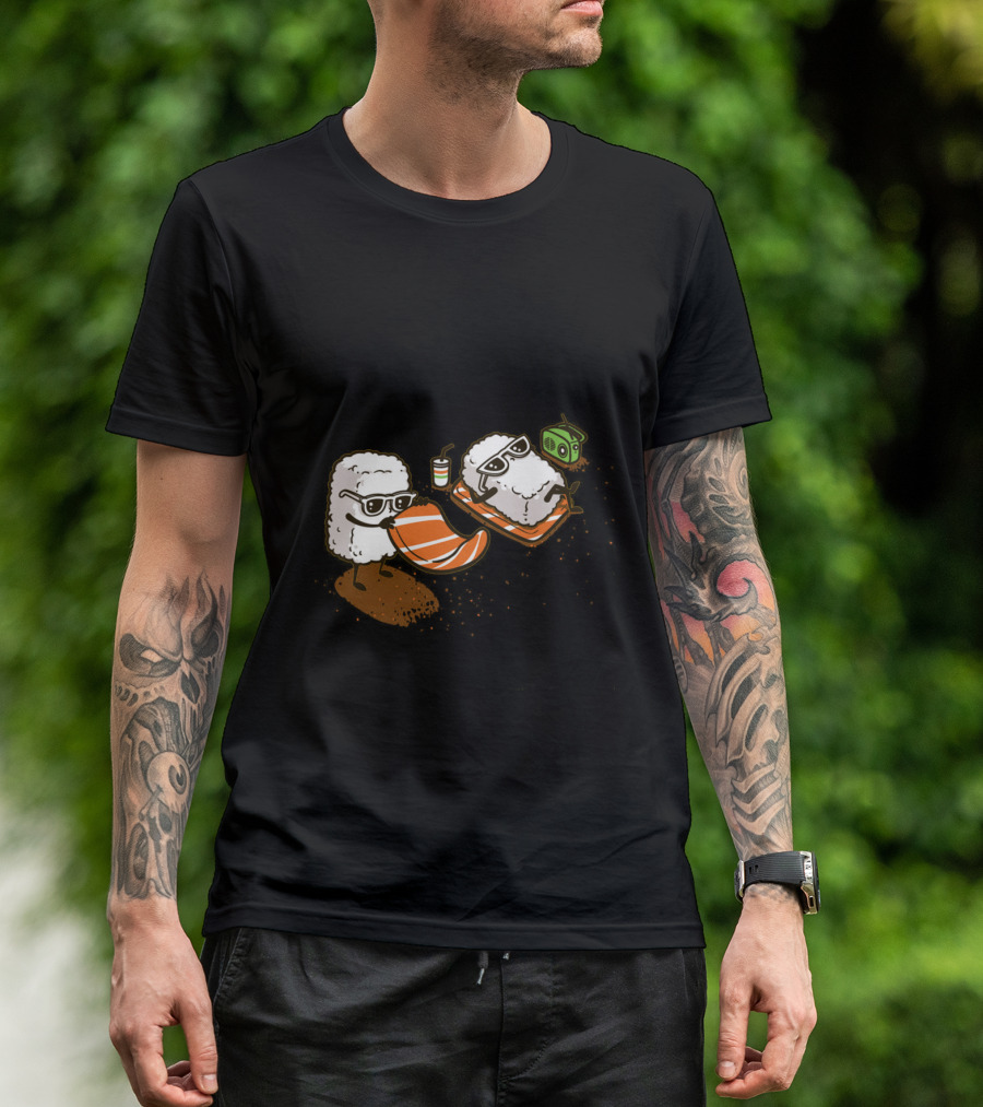 Summer Sushi Vacation Vibes With Relaxing Rice And Salmon Sunglasses Fun T-Shirt