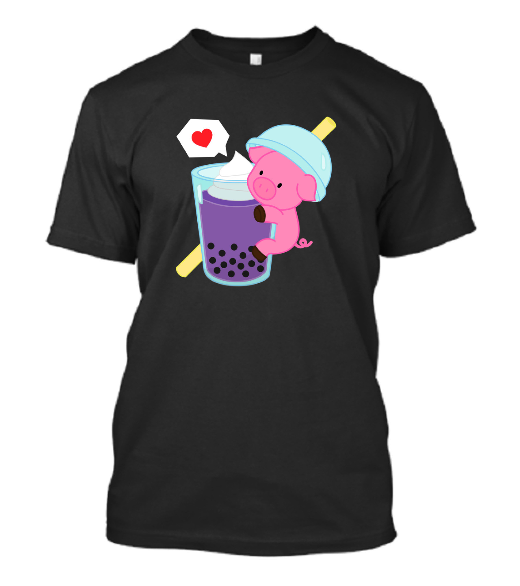 Pig Hugging Purple Bubble Tea With Heart Bubble T-Shirt