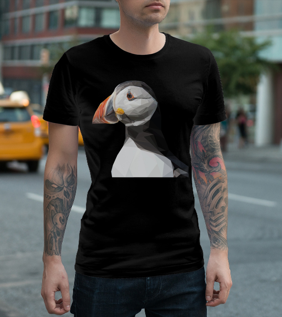 Geometric Puffin Low Poly Art Style Bird Representation T-Shirt