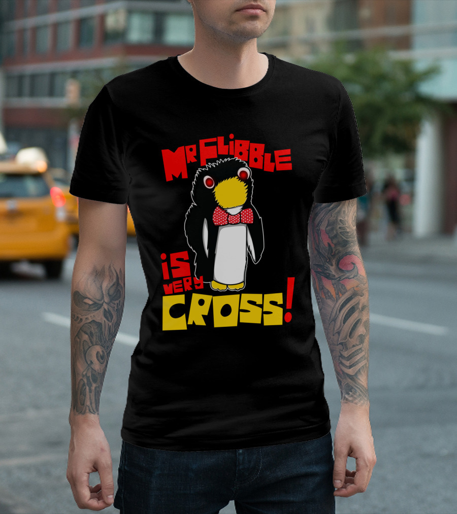 Mr Flibble Penguin Red Polka Dot Bow Tie Very Cross Text T-Shirt