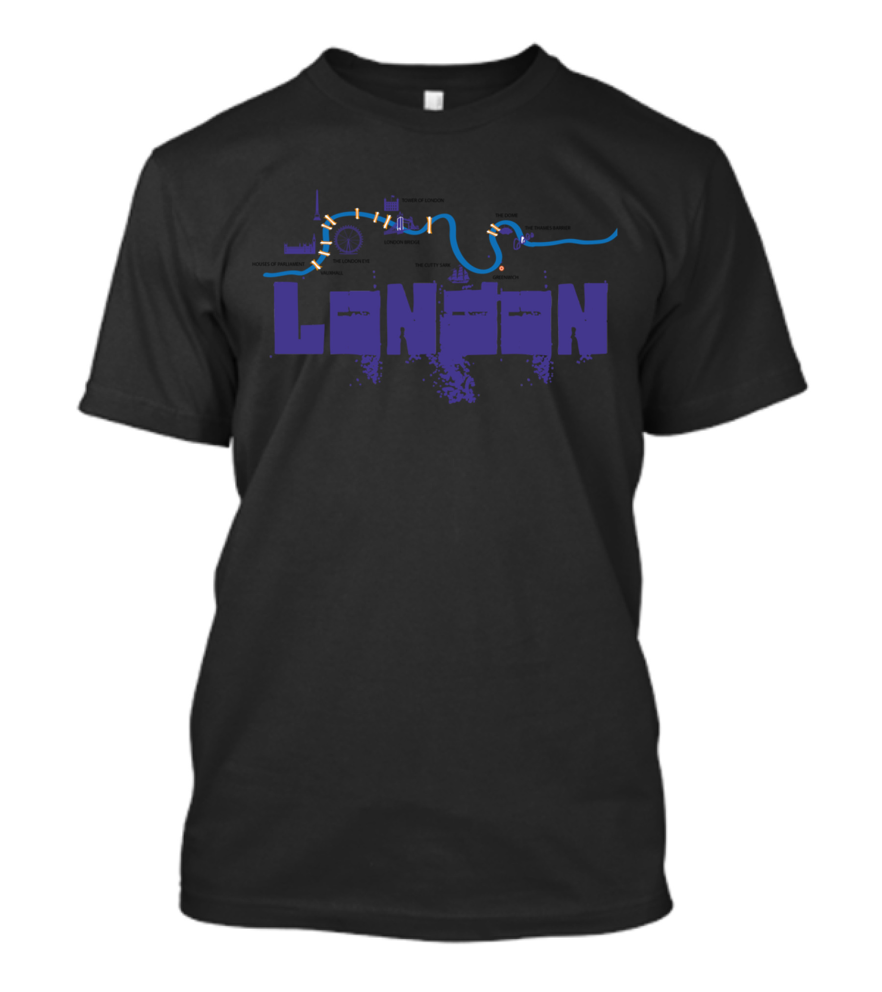 London Thames River Landmarks Eye Shard Palace Westminster Bridge Tour Map T-Shirt
