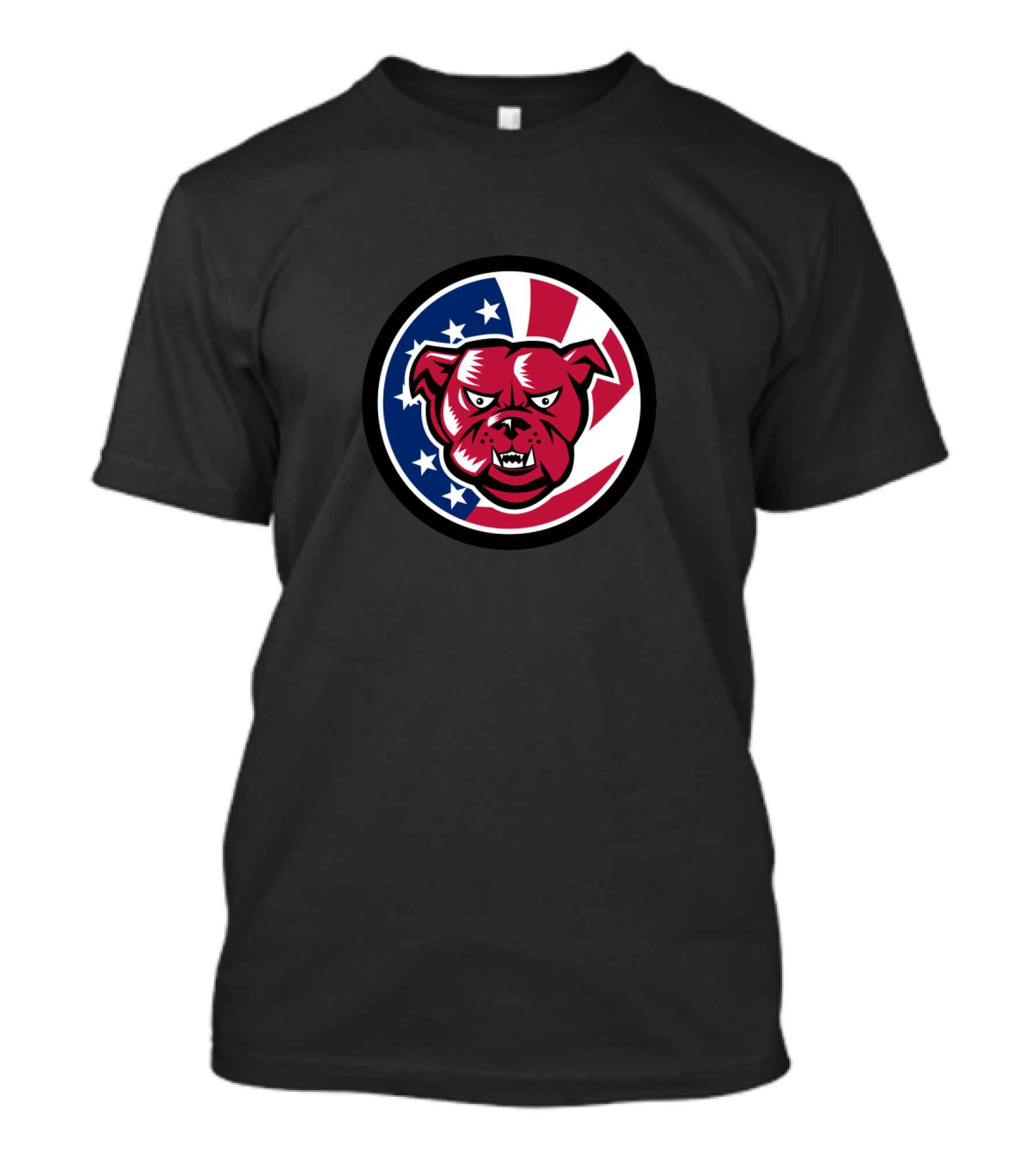 Bulldog Mascot With Patriotic American Flag Background T-Shirt
