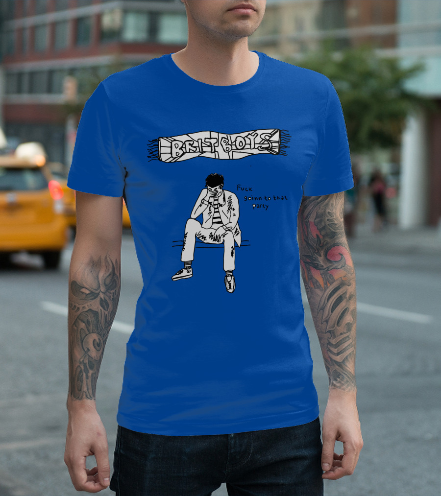 Brit Boys Banner with Sitting Figure and Text 'Dont Goin To That Party' T-Shirt