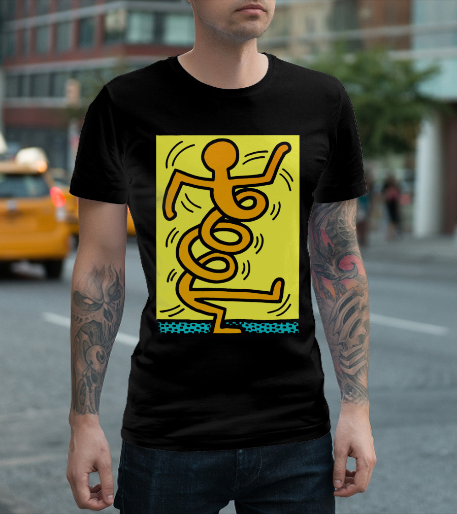 Dancing Spiral Figure with Vibrant Yellow and Blue Accents T-Shirt