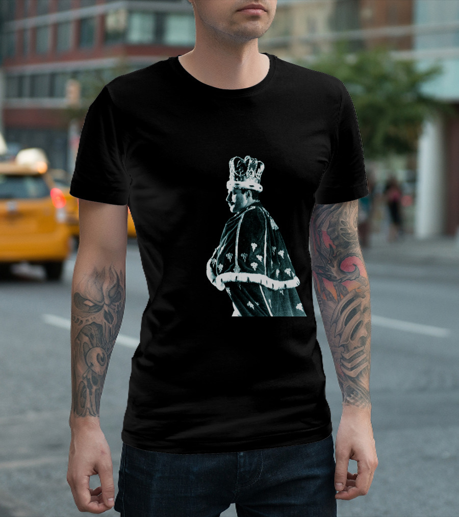 Regal Monarch in Ornate Crown and Robe with 'The King Will Save The Queen T-Shirt