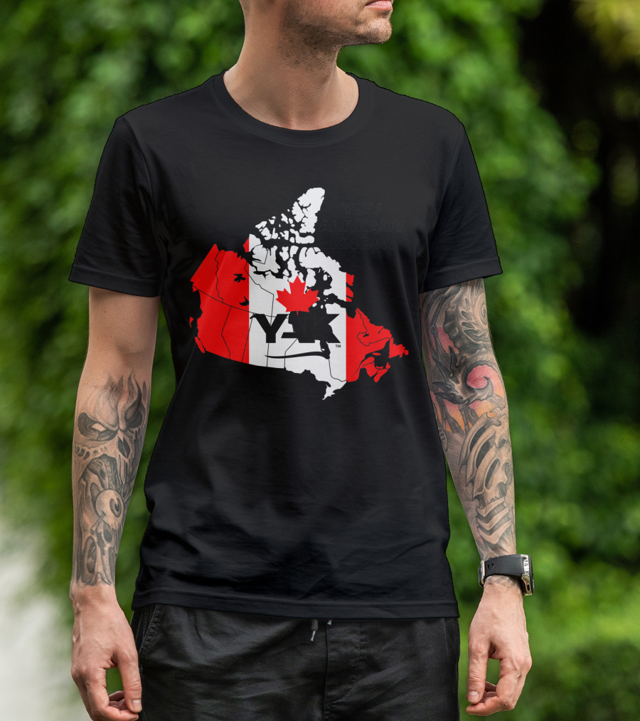 YAK Canada You Already Know Red Maple Leaf Flag Map T-Shirt