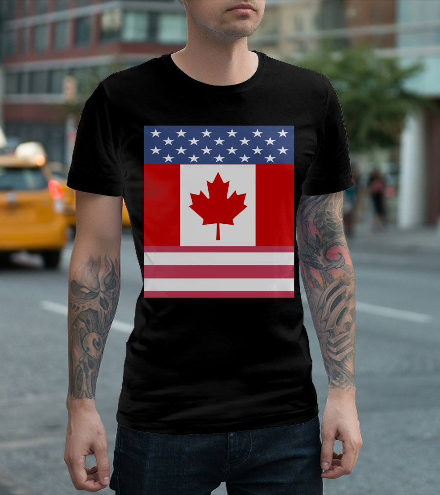 USA Canada Flag Fusion Stars And Maple Leaf Alliance T-Shirt