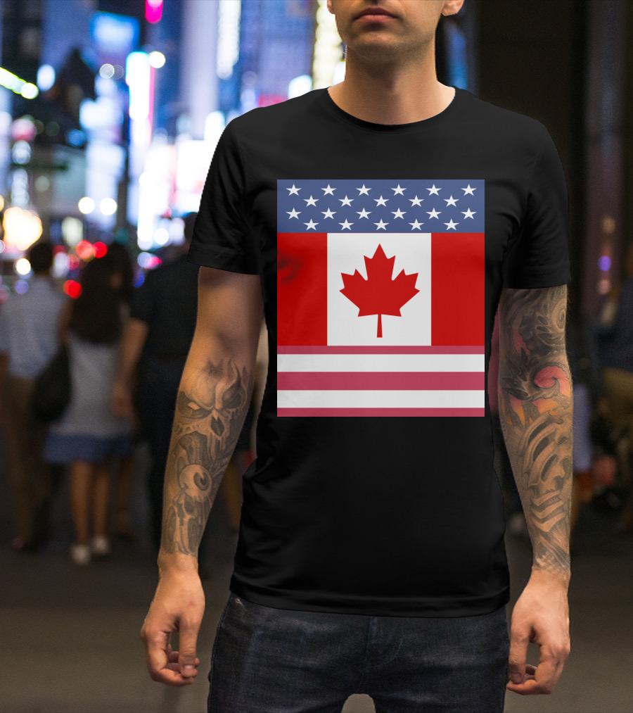 USA Canada Flag Fusion Stars And Maple Leaf Alliance T-Shirt