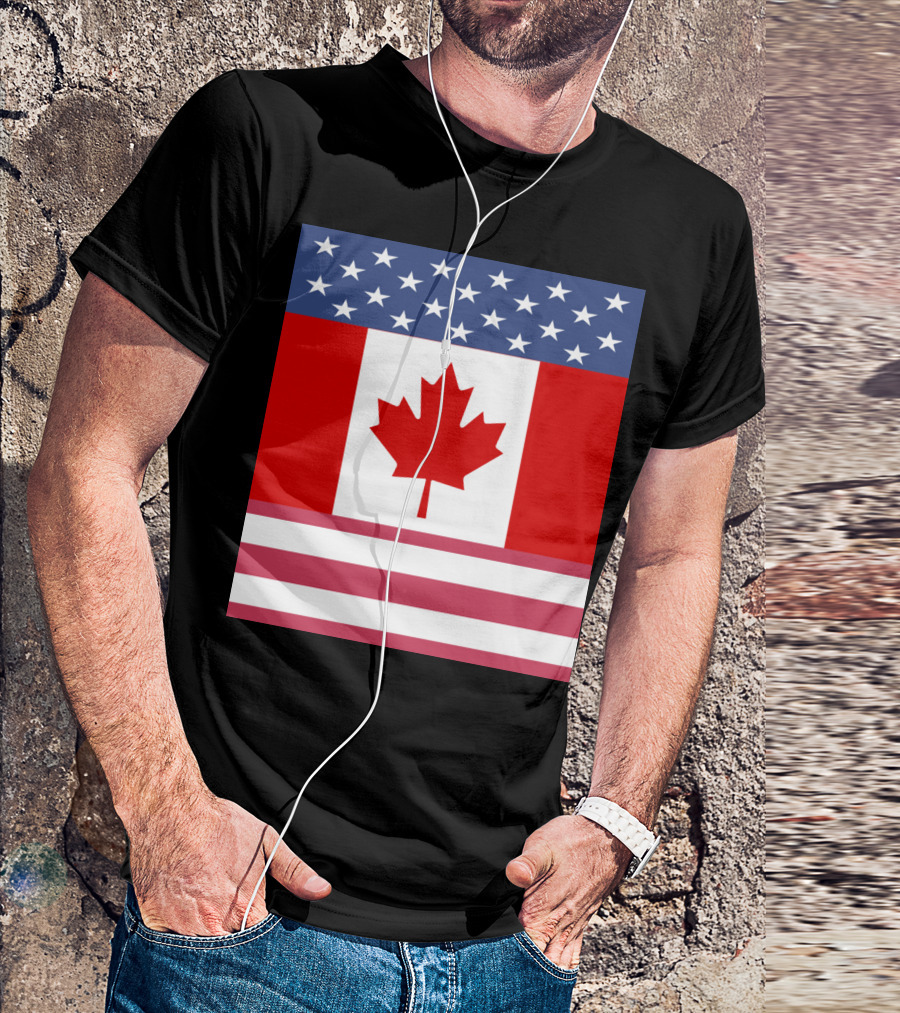 USA Canada Flag Fusion Stars And Maple Leaf Alliance T-Shirt