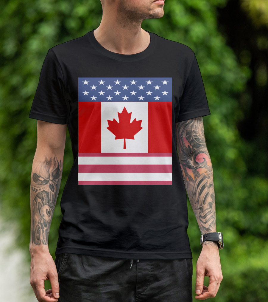 USA Canada Flag Fusion Stars And Maple Leaf Alliance T-Shirt