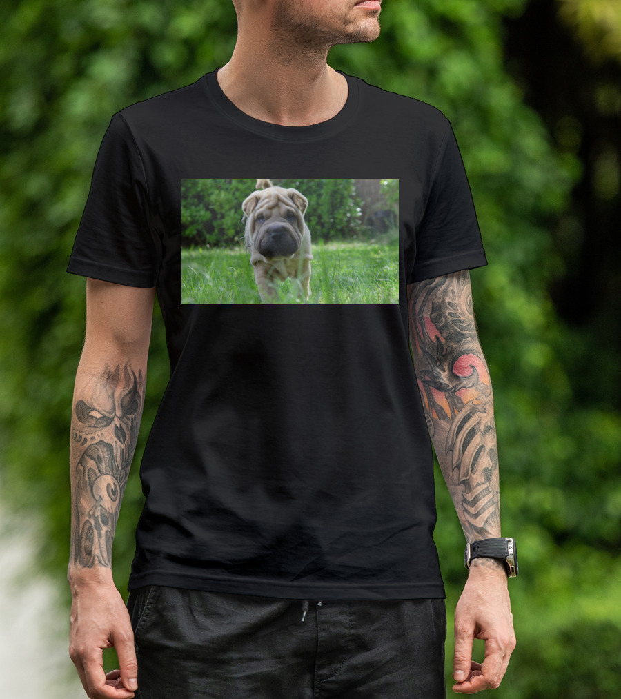 Shar Pei Puppy In Lush Green Garden T-Shirt