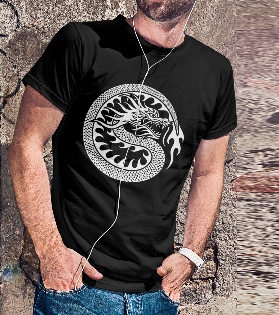 Chinese Dragon Circular Emblem White T-Shirt