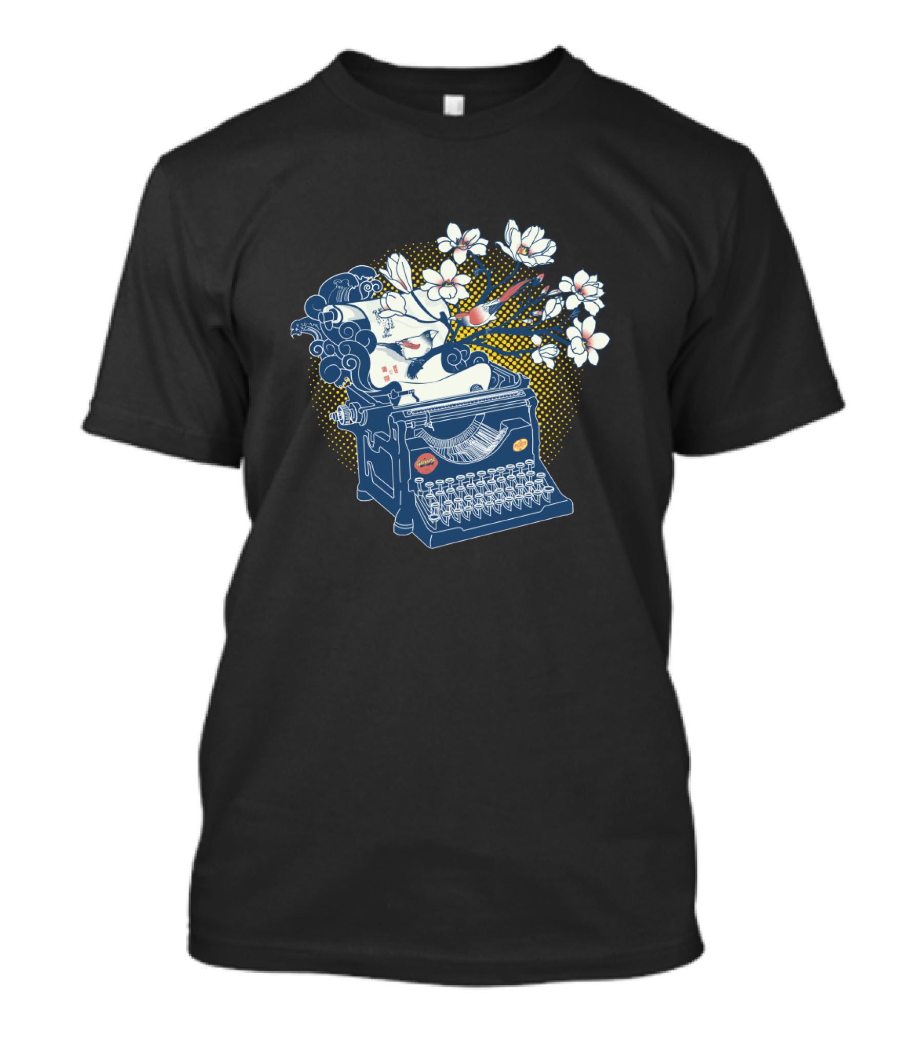 Vintage Typewriter Blossoms With Cherry Blossoms And Clouds T-Shirt