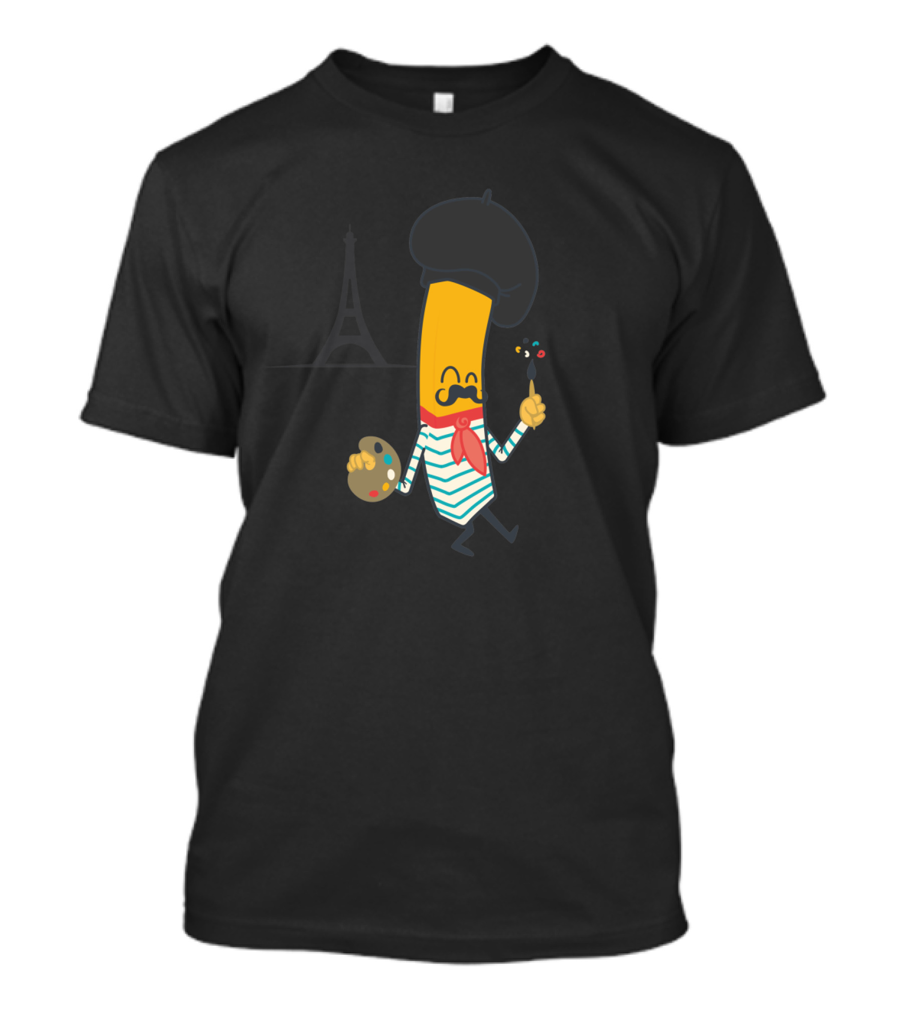 French Fry Wearing Beret With Paint Palette Eiffel Tower Background T-Shirt