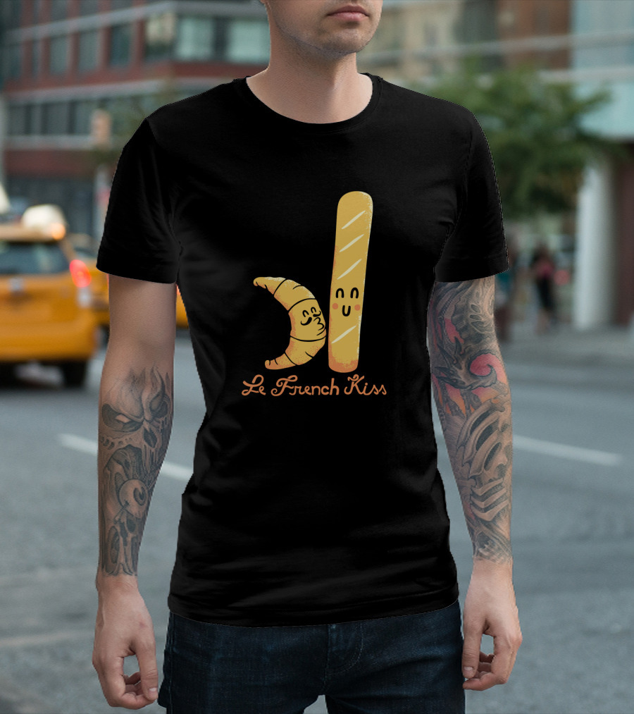 Le French Kiss Baguette and Croissant Cartoon T-Shirt