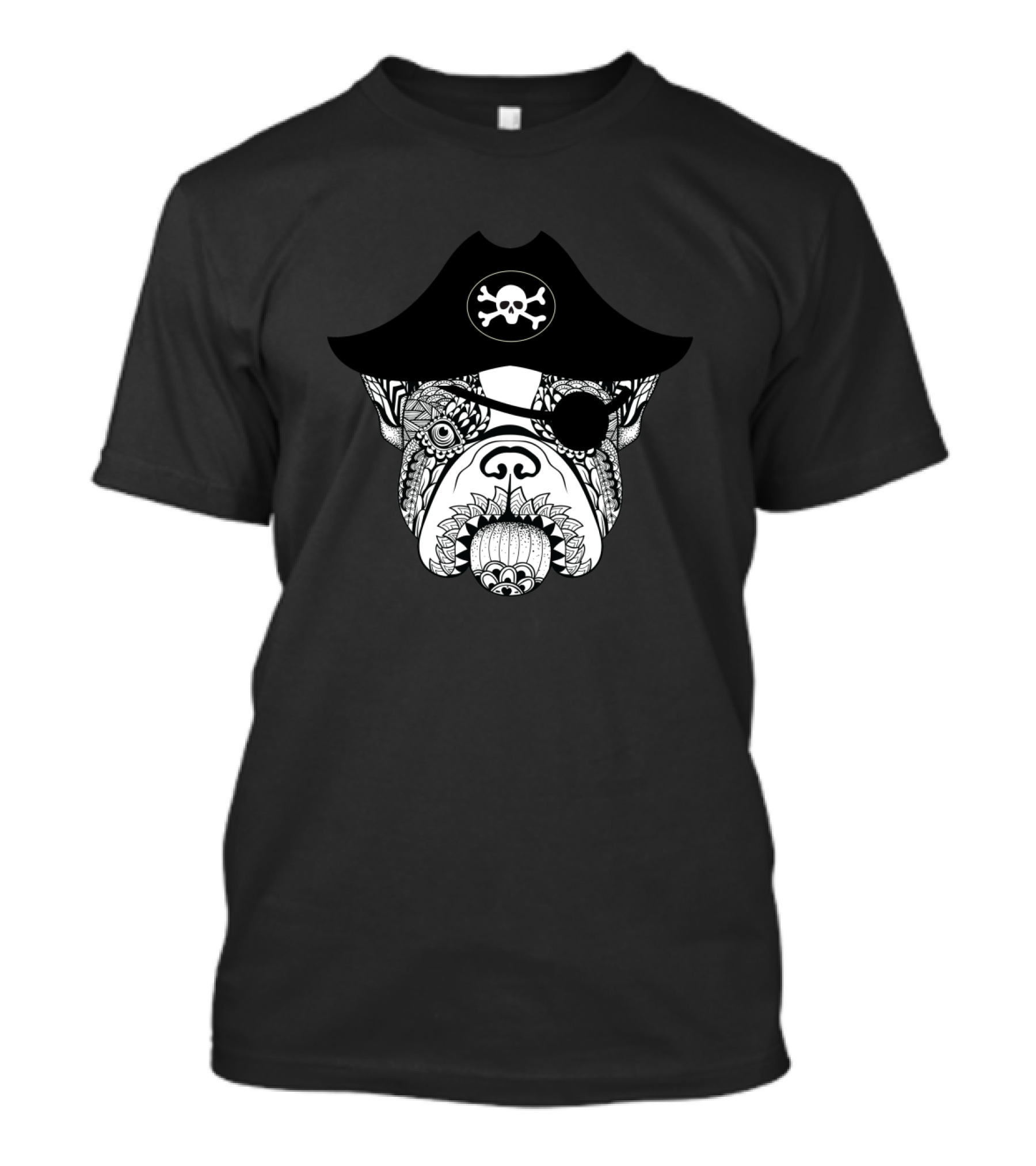 Zentangle French Bulldog Pirate With Skull And Crossbones Eyepatch T-Shirt