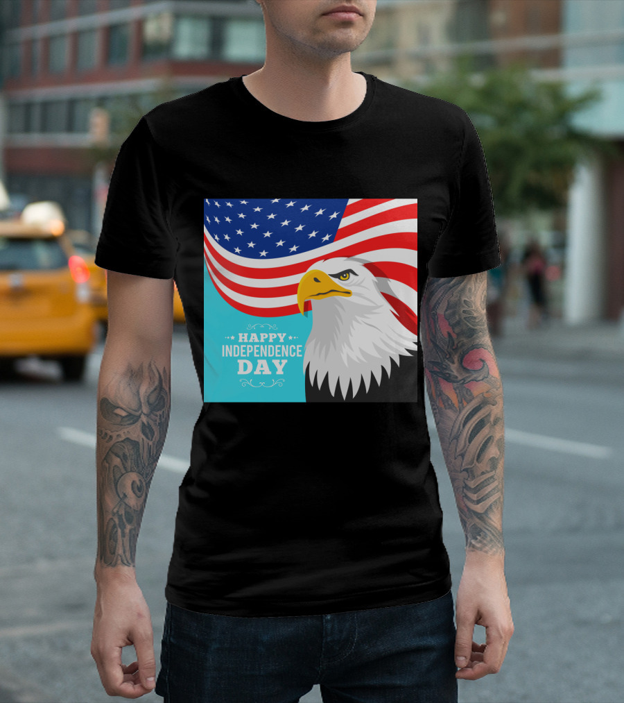 Happy Independence Day American Flag Bald Eagle T-Shirt