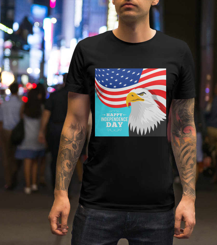 Happy Independence Day American Flag Bald Eagle T-Shirt