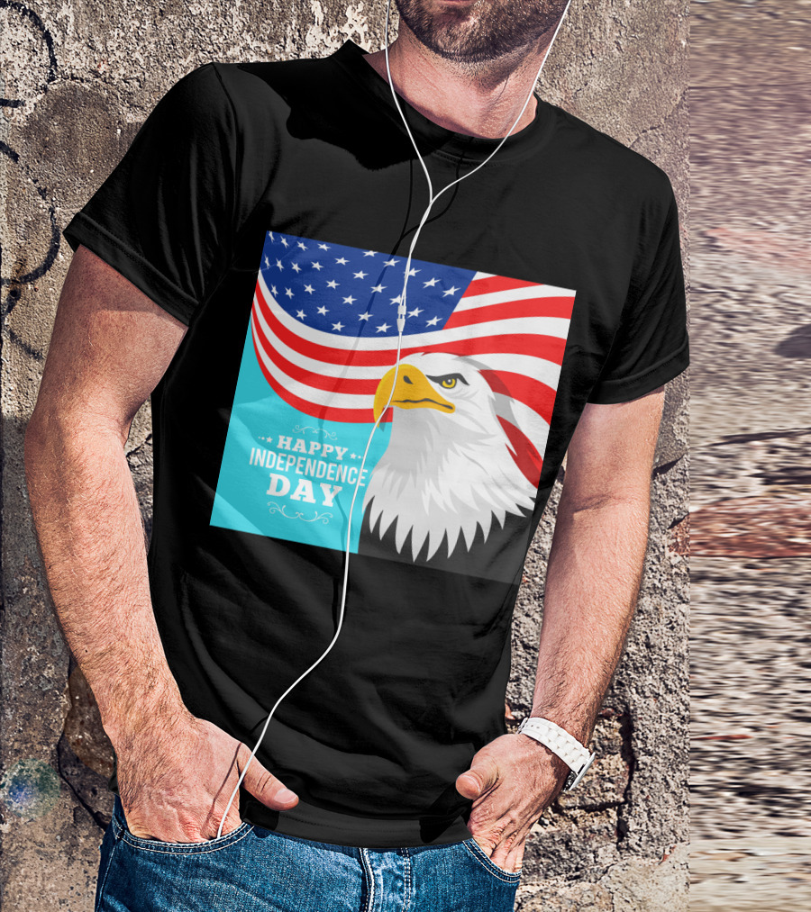 Happy Independence Day American Flag Bald Eagle T-Shirt