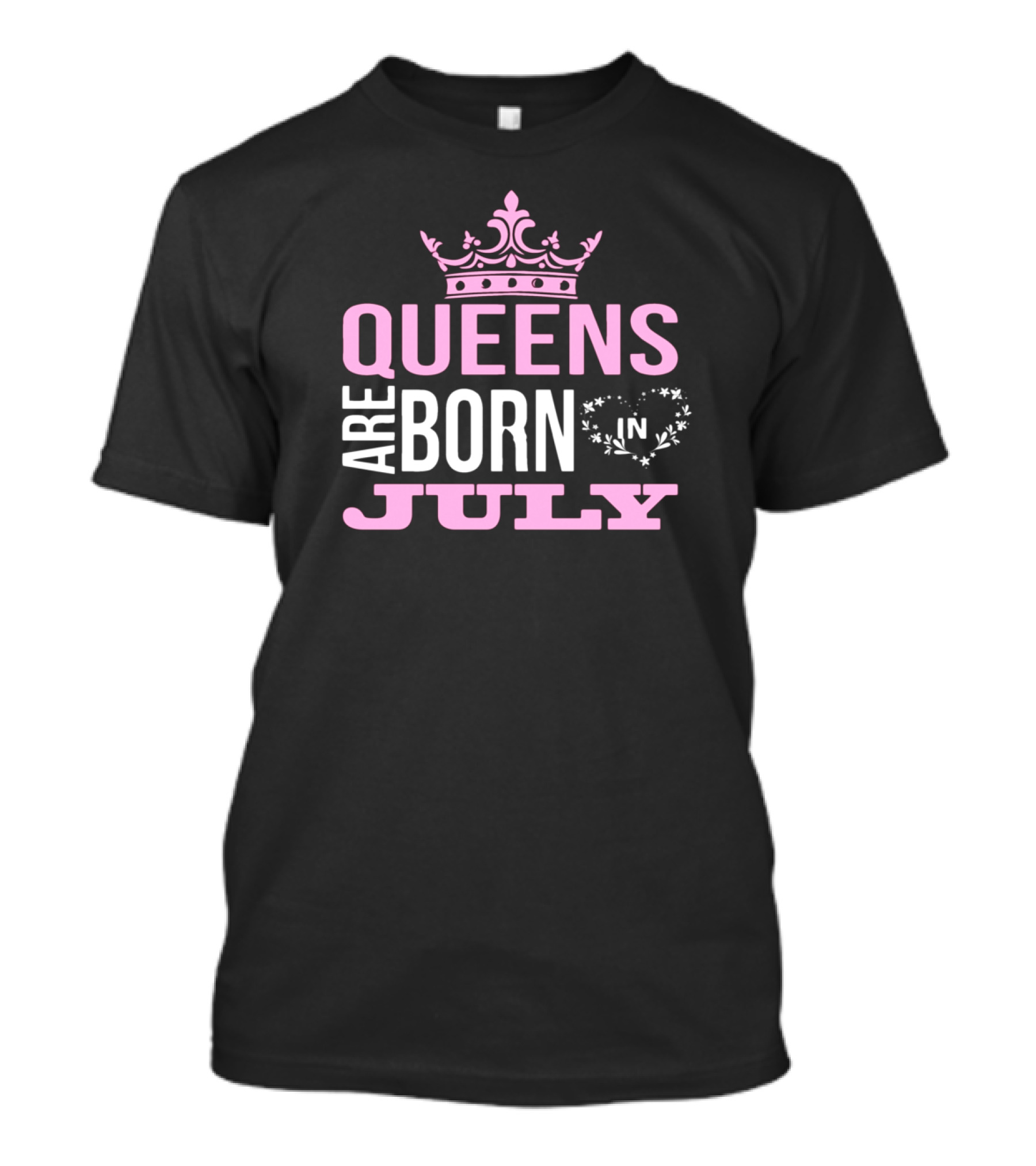 Queens Are Born In July With Pink Crown And Stars Motif T-Shirt
