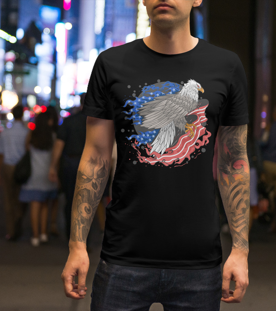 Majestic 4th Of July Bald Eagle With USA Flag Elements T-Shirt