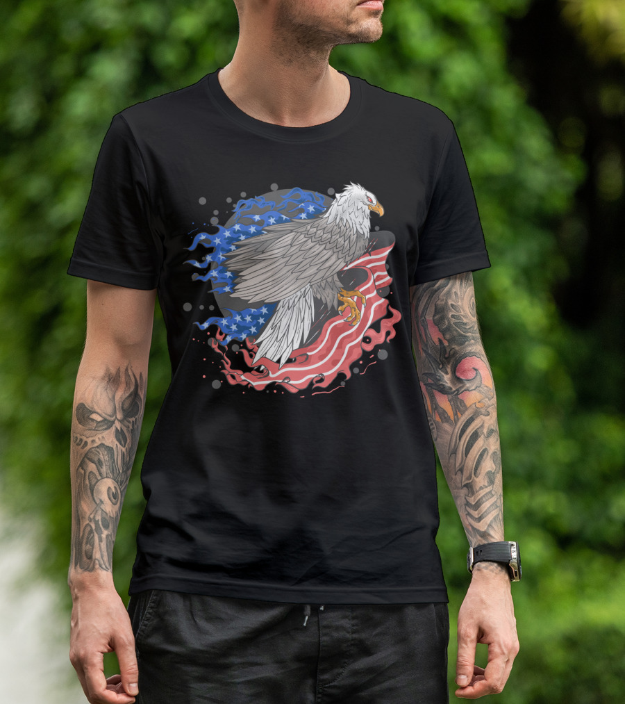 Majestic 4th Of July Bald Eagle With USA Flag Elements T-Shirt