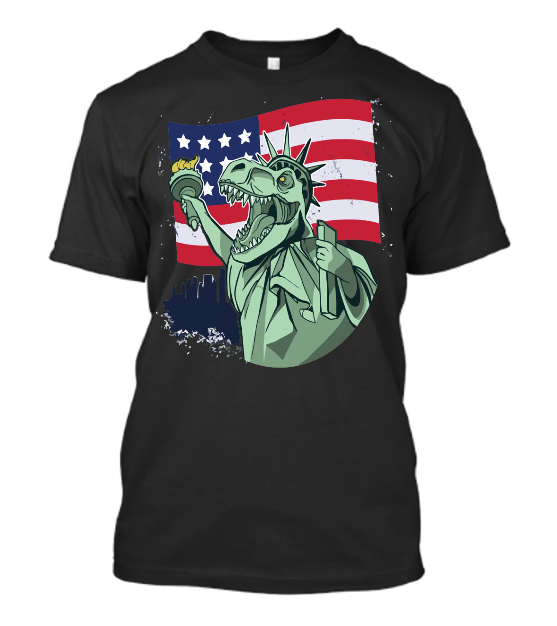 4th Of July USA Flag Dinosaur Liberty Torch T-Shirt