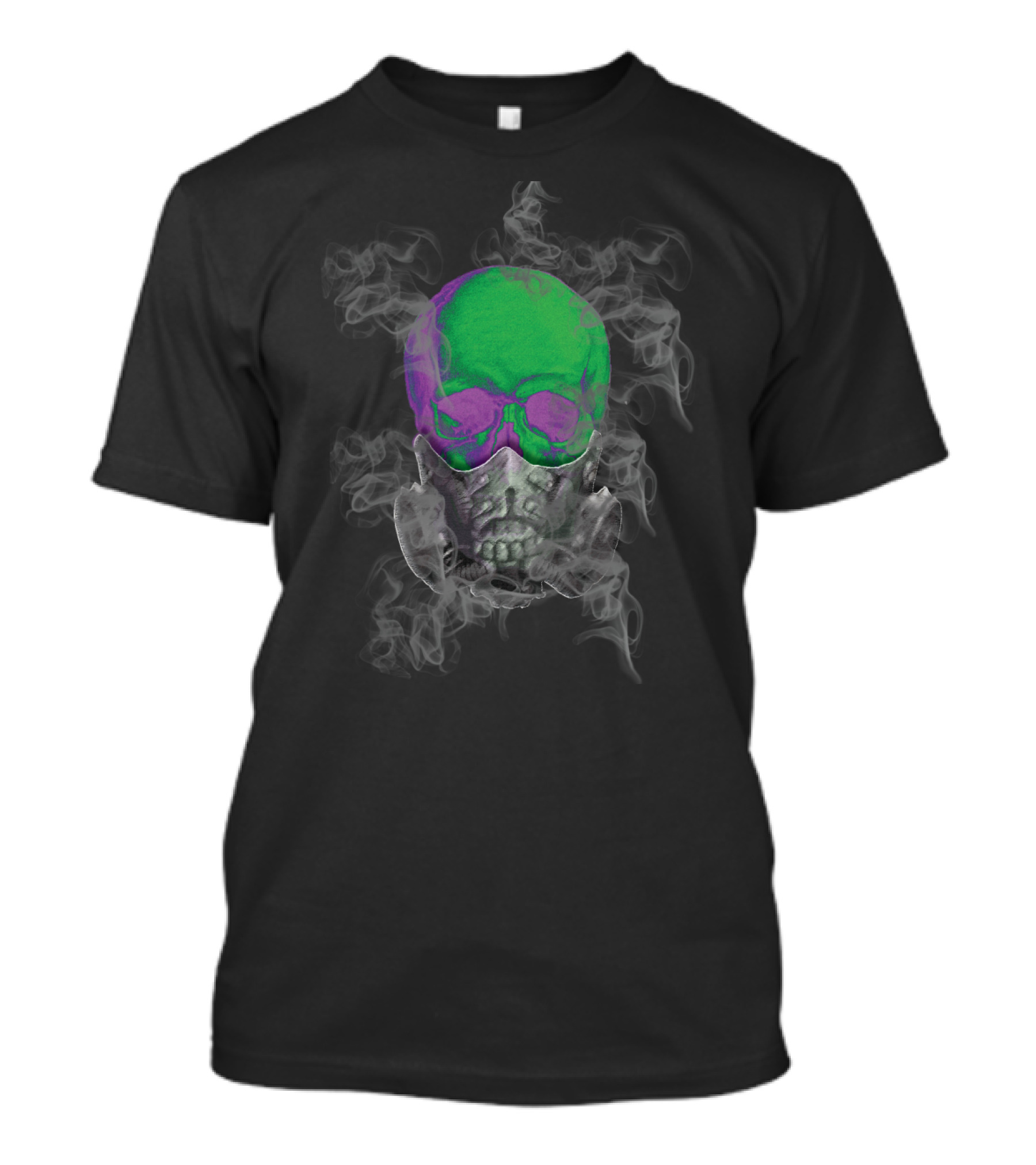 Green And Purple Skull With Smoke In Gas Mask T-Shirt