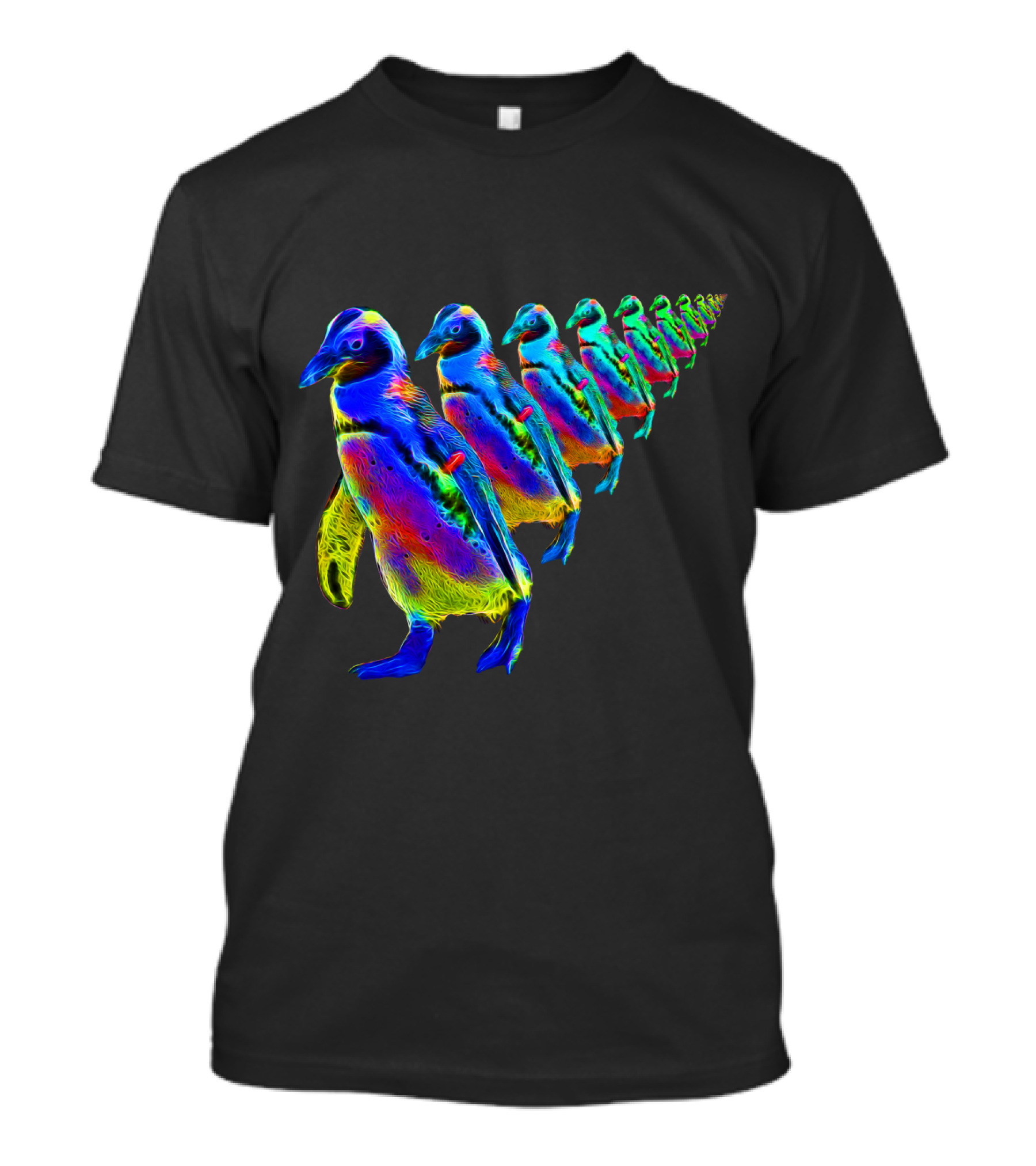 Psychedelic March Of The Penguins Neon Parade T-Shirt