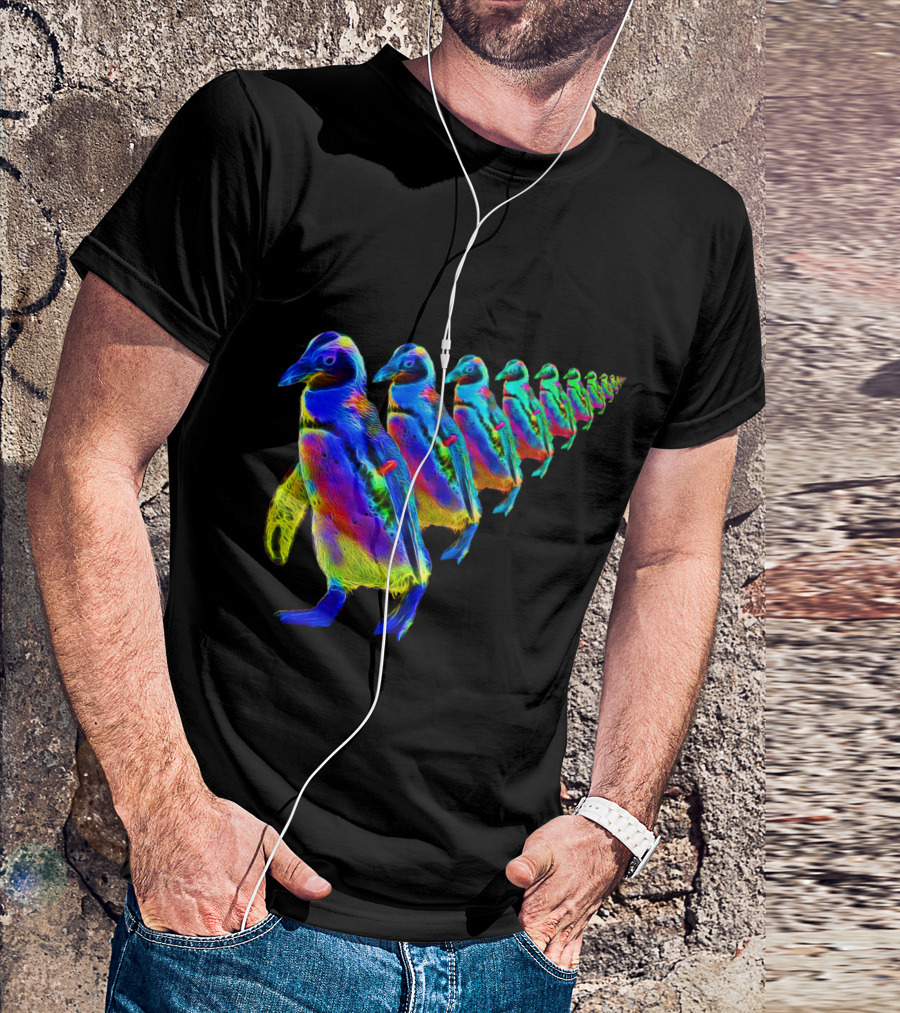 Psychedelic March Of The Penguins Neon Parade T-Shirt