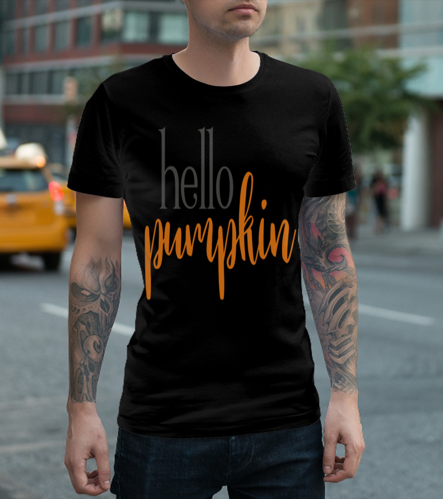 Hello Pumpkin Fall Themed Typography T-Shirt