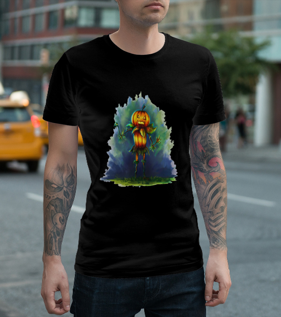 Pumpkin Patch Trickster Scarecrow Artwork Halloween T-Shirt